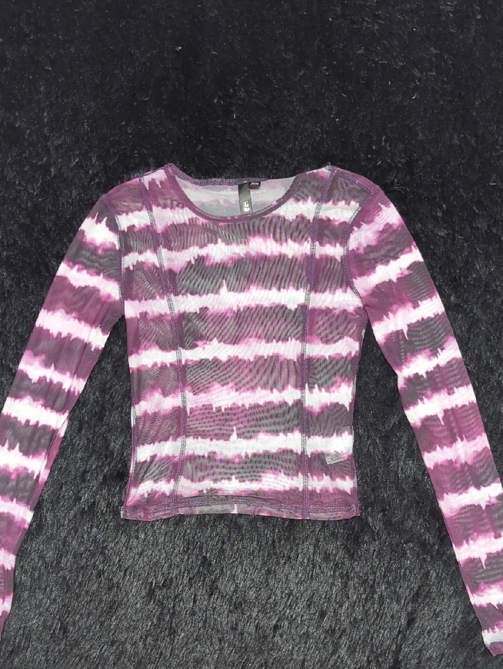 Garage Sheer Mesh Striped Long Sleeve Top in Pink Black & White Women's Size XS